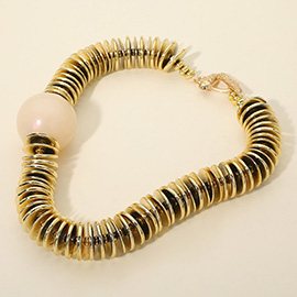 Bold Resin Ball Accent Metal Disc Beaded Statement Necklace