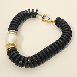 Chunky Pearl Accent Resin Disc Beaded Statement Necklace