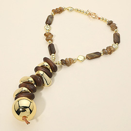 Bold Mixed Beads Vertical Drop Statement Necklace