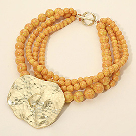Bold Hammered Abstract Metal Plate Accent Multi Resin Ball Beaded Statement Necklace