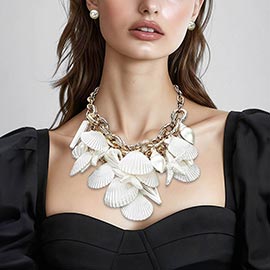 Bold Shell Starfish Charm Embellished Statement Necklace