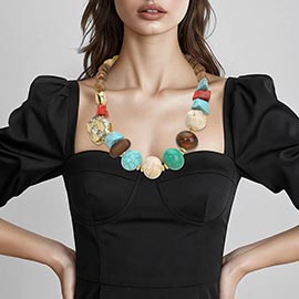 Chunky Abstract Mixed Resin Pebble Beaded Statement Necklace