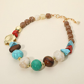 Chunky Abstract Mixed Resin Pebble Beaded Statement Necklace