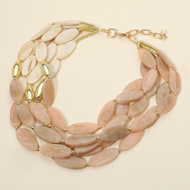 Bold Marbled Resin Oval Beaded Multi Layered Statement Necklace