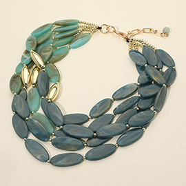 Bold Marbled Resin Oval Beaded Multi Layered Statement Necklace