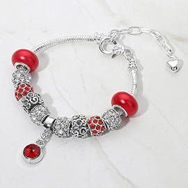 Round Stone Bezel Charm Accent Multi Beaded Bracelet
