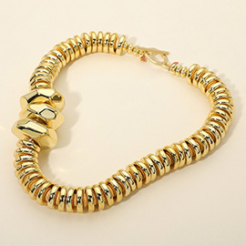 Chunky Metal Disc Beaded Statement Necklace