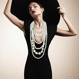 Graduated Pearl Beaded Multi Layered Statement Necklace