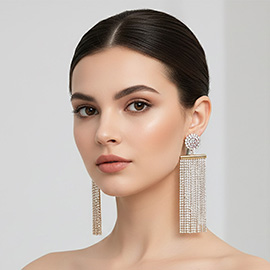 Rhinestone Fringe Drop Statement Evening Earrings