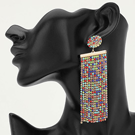 Rhinestone Fringe Drop Statement Evening Earrings