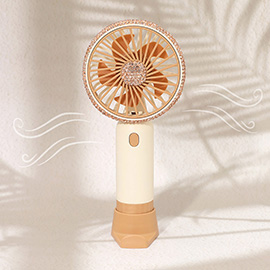 Rhinestone Accent 3-Speed Portable USB Rechargeable Handheld Mini Fan