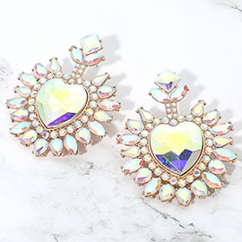 Heart Stone Cluster Embellished Drop Statement Earrings