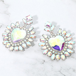 Heart Stone Cluster Embellished Drop Statement Earrings