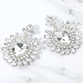 Heart Stone Cluster Embellished Drop Statement Earrings