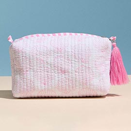 Shell Pattern Quilted Tassel Portable Cosmetic Pouch Bag