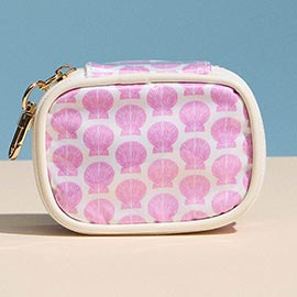 Shell Pattern Print Mini Zip Keychain Pouch Bag