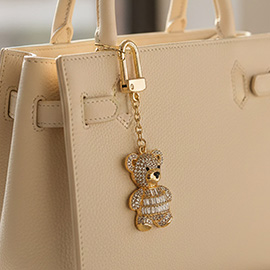 Gold Dipped CZ Stone Paved Teddy Bear Drop Keychain Bag Charm