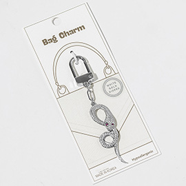 White Gold Dipped CZ Pave Snake Drop Keychain Bag Charm