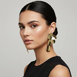 Sculptural Metal Petal Drop Statement Earrings