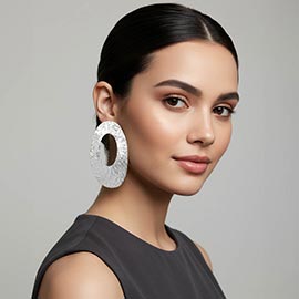 Hammered Metal Cutout Oval Statement Earrings