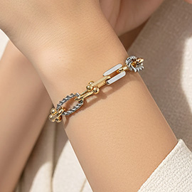 Gold Dipped Two Tone Chunky Chain Link Magnetic Bracelet