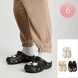 6Pairs - Women Solid Heel Strap Charm Clogs