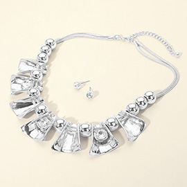 Sculpted Metal Plate Beaded Statement Necklace