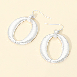 Worn Metal Hammered Metal Open Oval Drop Earrings