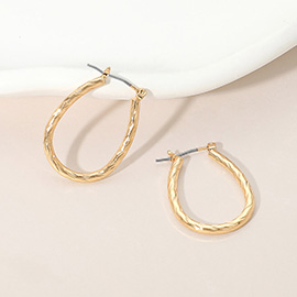 Gold Dipped Twisted Oval Pin Catch Hoop Earrings