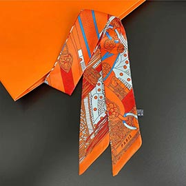 Geometric Print Silky Twilly Skinny Scarf