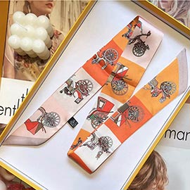 Vintage Bicycle Print Silky Twilly Skinny Scarf