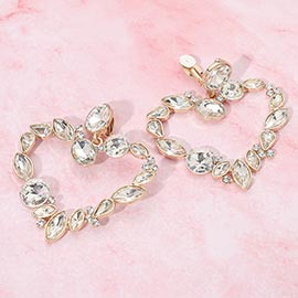 Oval Marquise Teardrop Stone Cluster Open Heart Drop Evening Statement Earrings