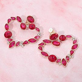 Oval Marquise Teardrop Stone Cluster Open Heart Drop Evening Statement Earrings