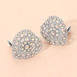 Rhinestone Embellished Heart Clip On Earrings