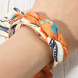 Adjustable Fabric Scarf Knot Wrap Metal Cuff Bracelet