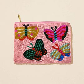 Butterfly Seed Beaded Mini Pouch Bag