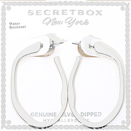 SECRET BOX_Genuine Silver Dipped Organic Shape Flat Open Hoop Earrings