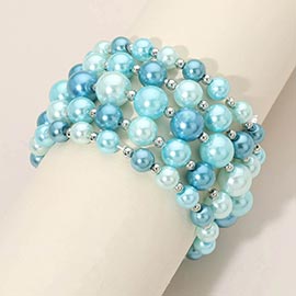 5PCS - Colorful Pearl Beaded Stretch Multi Layered Bracelets