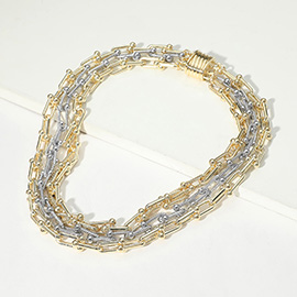14K Gold Plated Two Tone Multi Strand Chunky Industrial Chain Magnetic Necklace