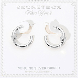 SECRET BOX_Genuine Silver Dipped Stone Pave Mini Nail Hoop Earrings