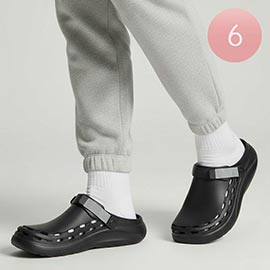 6Pairs - Mens Solid Adjustable Heel Strap Clog
