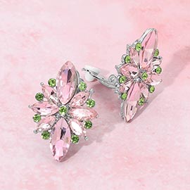 Marquise Round Stone Cluster Clip on Evening Earrings