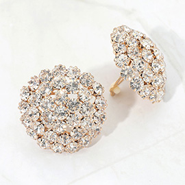 Round Rhinestone Cluster Embellished Evening Clip On Earrings