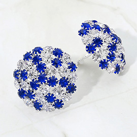 Round Rhinestone Cluster Embellished Evening Clip On Earrings
