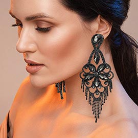 Marquise Stone Flower Accented Chandelier Evening Earrings