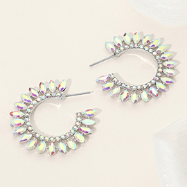 Marquise Stone Cluster Half Hoop Evening Earrings