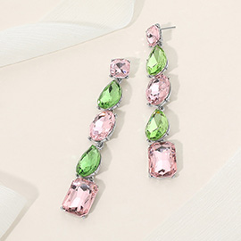 Faceted Teardrop Oval Rectangle Stone Cluster Link Dropdown Evening Earrings