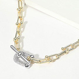 14K Gold Plated CZ Pave Industrial Link Chain Necklace