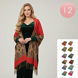 12PCS - Paisley Pattern Metallic Pashmina Shawl Scarves