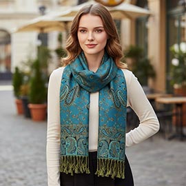 Paisley Pattern Fringe Pashmina Reversible Scarf Shawl